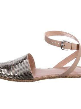 Stuart Weitzman Metallic Snake-Print Espadrille Flats in Nude and Silver